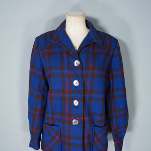 50s BLUE PENDLETON 49ER BOXY WOOL PLAID CHECK JACKET - M-L