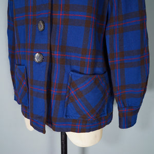 50s BLUE PENDLETON 49ER BOXY WOOL PLAID CHECK JACKET - M-L
