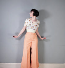 Load image into Gallery viewer, 70s PASTEL PEACHY PINK HIGH WAIST WIDE LEG FLARES TROUSERS - 26&quot;