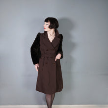Load image into Gallery viewer, 70s YOUR SIXTH SENSE BROWN FAUX FUR SLEEVE BELTED COAT - S