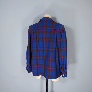 50s BLUE PENDLETON 49ER BOXY WOOL PLAID CHECK JACKET - M-L