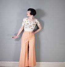 Load image into Gallery viewer, 70s PASTEL PEACHY PINK HIGH WAIST WIDE LEG FLARES TROUSERS - 26&quot;