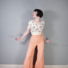 Load image into Gallery viewer, 70s PASTEL PEACHY PINK HIGH WAIST WIDE LEG FLARES TROUSERS - 26&quot;