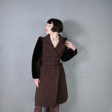 Load image into Gallery viewer, 70s YOUR SIXTH SENSE BROWN FAUX FUR SLEEVE BELTED COAT - S
