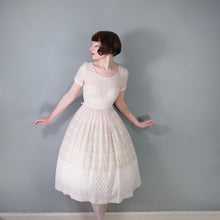 Load image into Gallery viewer, 50s PALEST BALLET PINK SEMI-SHEER EMBROIDERED CUT WORK FULL SKIRTED DRESS - XS-S