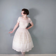 Load image into Gallery viewer, 50s PALEST BALLET PINK SEMI-SHEER EMBROIDERED CUT WORK FULL SKIRTED DRESS - XS-S