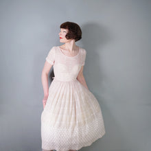 Load image into Gallery viewer, 50s PALEST BALLET PINK SEMI-SHEER EMBROIDERED CUT WORK FULL SKIRTED DRESS - XS-S