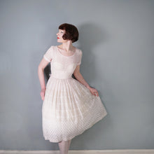 Load image into Gallery viewer, 50s PALEST BALLET PINK SEMI-SHEER EMBROIDERED CUT WORK FULL SKIRTED DRESS - XS-S