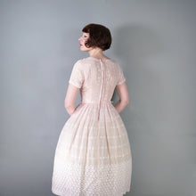 Load image into Gallery viewer, 50s PALEST BALLET PINK SEMI-SHEER EMBROIDERED CUT WORK FULL SKIRTED DRESS - XS-S
