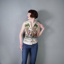 Load image into Gallery viewer, 50s FABRIC HANDMADE SAUL STEINBERG NOVELTY PRINT COTTON SHIRT - S