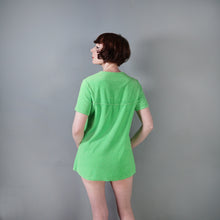 Load image into Gallery viewer, 60s BOLD LIME GREEN TERRY TOWELLING MINI ROBE / BEACH COVER UP MINI DRESS - S-M