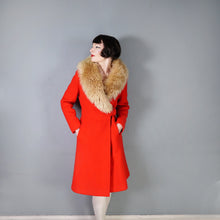 Load image into Gallery viewer, 60s BOLD RED WOOL MOD COAT WITH BUCKLE AND BIG SHEEPSKIN COLLAR -