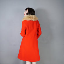 Load image into Gallery viewer, 60s BOLD RED WOOL MOD COAT WITH BUCKLE AND BIG SHEEPSKIN COLLAR -