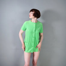 Load image into Gallery viewer, 60s BOLD LIME GREEN TERRY TOWELLING MINI ROBE / BEACH COVER UP MINI DRESS - S-M