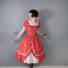 Load image into Gallery viewer, 50s RED COTTON NOVELTY PRINT FLAMENCO PRINT RUFFLED FULL SKIRT - S-M