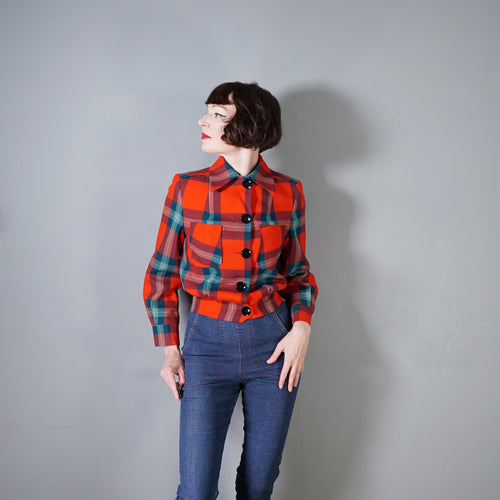 60s does 40s BROWNSTONES RED GREEN TARTAN BOMBER STYLE JACKET - S-M