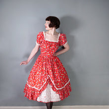Load image into Gallery viewer, 50s RED COTTON NOVELTY PRINT FLAMENCO PRINT RUFFLED FULL SKIRT - S-M