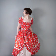 Load image into Gallery viewer, 50s RED COTTON NOVELTY PRINT FLAMENCO PRINT RUFFLED FULL SKIRT - S-M