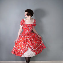 Load image into Gallery viewer, 50s RED COTTON NOVELTY PRINT FLAMENCO PRINT RUFFLED FULL SKIRT - S-M