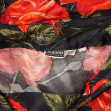 Load image into Gallery viewer, 50s A DIANA DRESS BLACK RED FLORAL ROSE PRINT TAFFETA DRESS - XS