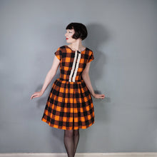 Load image into Gallery viewer, 60s ORANGE BLACK SOFT WARM FLANNEL FULL SKIRT DRESS WITH RUFFLE - XS-S