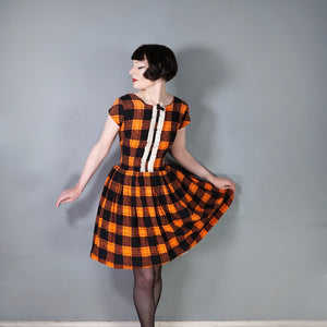 orange and black plaid dress Black & Orange Plaid Pleated Lace-Up Dress Plus Size