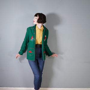 50s LOPEZ GREEN MEXICAN TOURIST / SOUVENIR FELT APPLIQUE JACKET - S-M