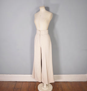 70s HIGH WAIST STONE / CREAM-BEIGE COLOURED TROUSERS - 26-27"