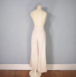 70s HIGH WAIST STONE / CREAM-BEIGE COLOURED TROUSERS - 26-27"