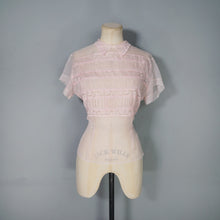 Load image into Gallery viewer, 50s DELICATE PASTEL PINK SHEER RUCHED LACE BLOUSE - M