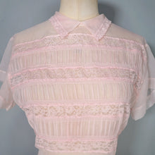 Load image into Gallery viewer, 50s DELICATE PASTEL PINK SHEER RUCHED LACE BLOUSE - M