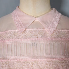 Load image into Gallery viewer, 50s DELICATE PASTEL PINK SHEER RUCHED LACE BLOUSE - M