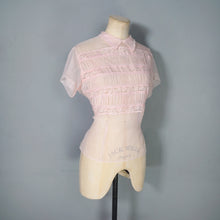 Load image into Gallery viewer, 50s DELICATE PASTEL PINK SHEER RUCHED LACE BLOUSE - M