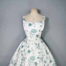 Load image into Gallery viewer, 50s HORROCKSES GREEN AND WHITE FLORAL FULL SKIRTED COTTON PARTY DRESS - S