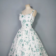 Load image into Gallery viewer, 50s HORROCKSES GREEN AND WHITE FLORAL FULL SKIRTED COTTON PARTY DRESS - S