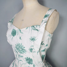Load image into Gallery viewer, 50s HORROCKSES GREEN AND WHITE FLORAL FULL SKIRTED COTTON PARTY DRESS - S