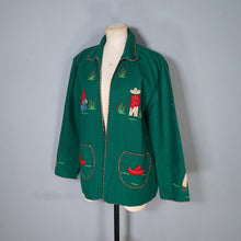 Load image into Gallery viewer, 50s LOPEZ GREEN MEXICAN TOURIST / SOUVENIR FELT APPLIQUE JACKET - S-M