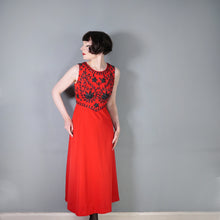 Load image into Gallery viewer, 60s RED DRESS WITH SILVER AND BLACK SOUTACHE EMBELLISHMENT - S