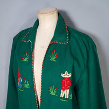 Load image into Gallery viewer, 50s LOPEZ GREEN MEXICAN TOURIST / SOUVENIR FELT APPLIQUE JACKET - S-M