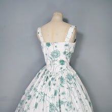 Load image into Gallery viewer, 50s HORROCKSES GREEN AND WHITE FLORAL FULL SKIRTED COTTON PARTY DRESS - S