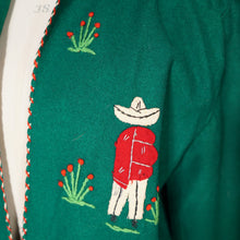 Load image into Gallery viewer, 50s LOPEZ GREEN MEXICAN TOURIST / SOUVENIR FELT APPLIQUE JACKET - S-M