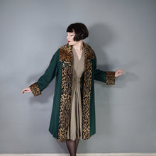 Load image into Gallery viewer, 50s 60s REBERE of MAYFAIR GREEN WOOL WITH FAUX LEOPARD OVER COAT - FREE SIZE