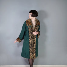Load image into Gallery viewer, 50s 60s REBERE of MAYFAIR GREEN WOOL WITH FAUX LEOPARD OVER COAT - FREE SIZE
