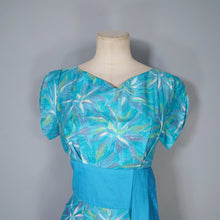 Load image into Gallery viewer, 60s HAWAIIAN TIKI TURQUOISE FLORAL MAXI PILLAR DRESS WITH SASH - S