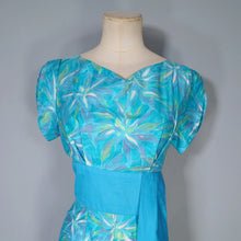 Load image into Gallery viewer, 60s HAWAIIAN TIKI TURQUOISE FLORAL MAXI PILLAR DRESS WITH SASH - S