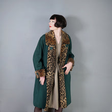 Load image into Gallery viewer, 50s 60s REBERE of MAYFAIR GREEN WOOL WITH FAUX LEOPARD OVER COAT - FREE SIZE