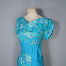 Load image into Gallery viewer, 60s HAWAIIAN TIKI TURQUOISE FLORAL MAXI PILLAR DRESS WITH SASH - S