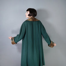 Load image into Gallery viewer, 50s 60s REBERE of MAYFAIR GREEN WOOL WITH FAUX LEOPARD OVER COAT - FREE SIZE