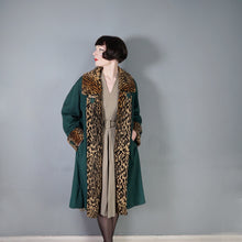 Load image into Gallery viewer, 50s 60s REBERE of MAYFAIR GREEN WOOL WITH FAUX LEOPARD OVER COAT - FREE SIZE