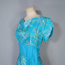 Load image into Gallery viewer, 60s HAWAIIAN TIKI TURQUOISE FLORAL MAXI PILLAR DRESS WITH SASH - S